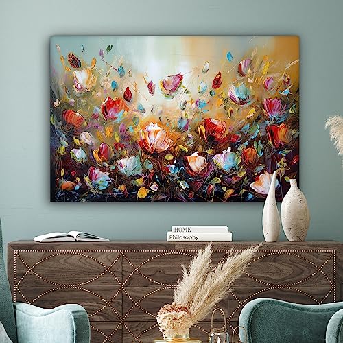 MuchoWow© Leinwände Groß 120x80 cm XXL Wall Decoration Bilder Schlafzimmer Deko Pictures Canvas Painting Wanddekoration Wohnzimmer Wanddeko Blumen - Kunstdruck - Natur - Öl - Gemälde