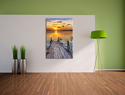 Pixxprint Steg bei Sonnenuntergang, Größe: 60x40cm, Leinwandbild, fertig gespannt, Wandbild, Dekoration, Kunstdruck, kein Poster