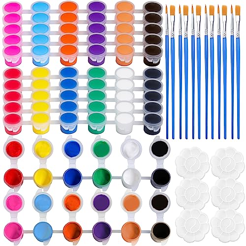 JEFFOUOO 6 Stück Mini Acrylfarben,Waschbaren Acryl Farben Set je 3ml mit 12 Farben 12 Pinseln und 6 Palette,Nachfüllbare Acrylfarbe Farbsets für Kinder Erwachsene Zuhause Geburtstag Klassenzimmer