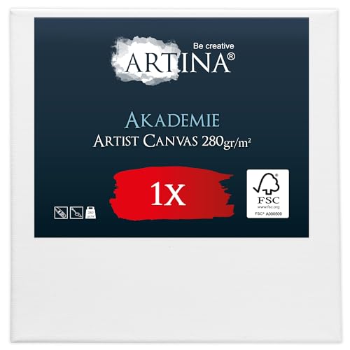 Artina FSC® Keilrahmen Leinwand 60x60 cm - Zum Bemalen für Acrylfarben, 100% Baumwolle - Canvas Set Weiß