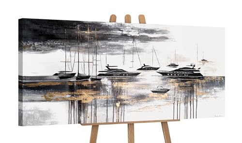 YS-Art Luxus Acryl Gemälde handgemalt mit Goldakzenten 115x50 cm