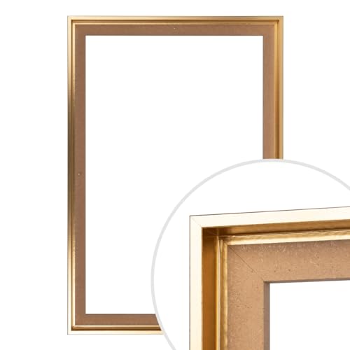 CLAMARO 'SFR35' Schattenfugenrahmen für 60x80 cm Keilrahmen | Gold | MDF-Holz Bilderrahmen für Keilrahmen Leinwände inkl. Aufhänger und Montagematerial