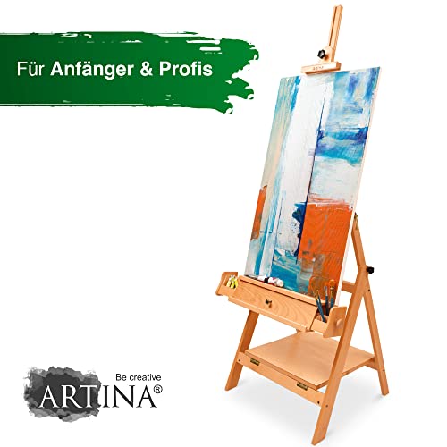 Artina Atelierstaffelei aus Buchenholz, klappbar, für Keilrahmen bis 150 cm