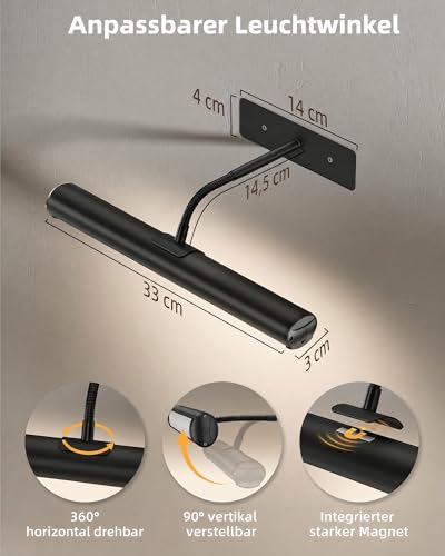 EZVALO kabellose LED Bilderleuchte mit Akku, 3 Farbtemperaturen, 2er-Set, Schwarz