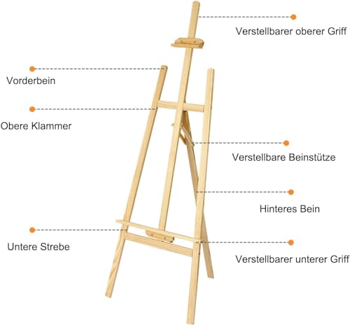 ARATERVIO Holz-Staffelei 150 cm, verstellbare Atelier- und Standstaffelei
