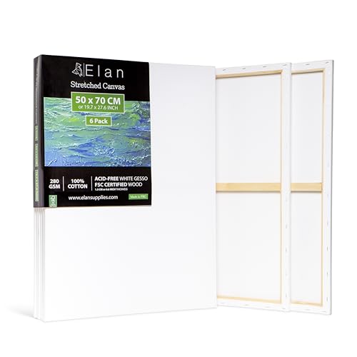 Elan Keilrahmen Leinwand 50x70, 6-PACK 100% Baumwolle Leinwände zum Malen, Keilrahmen Set, Bilderrahmen zum Bemalen, Leinwand mit Rahmen, Keilrahmen Groß, Leinwand zum Bemalen Groß, Leinwand Acryl
