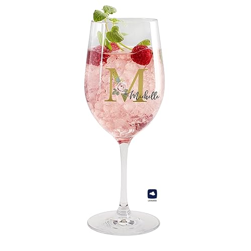 Herz & Heim® – Personalisierbares Weinglas mit Monogramm und Blumen – Schönes Geschenk für Frauen zu Weihnachten oder Geburtstag
