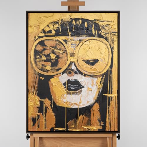 AUREDAS 60x80 Handgemaltes Acryl-Kunstwerk – Hochformat auf Leinwand in Gold, schwarz mit Schattenfugenrahmen Eiche Dunkel – Wandbild für Wohnzimmer, Schlafzimmer & Büro – zukunft trägt gold