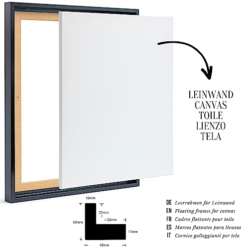 Monframe Schattenfugenrahmen - 50x50 cm - Schwarz Glanz - für Leinwandbilder auf Keilrahmen - Leerrahmen ohne Glas und Rückwand