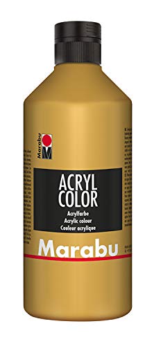 Marabu 12010075084 - Acryl Color gold 500 ml, cremige Acrylfarbe auf Wasserbasis, schnell trocknend, lichtecht, wasserfest, zum Auftragen mit Pinsel und Schwamm auf Leinwand, Papier und Holz