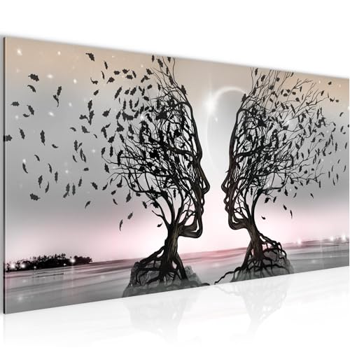 Runa Art – Modernes Wandbild mit Liebespaar – 100×40 cm – Vlies – Leinwand – Grau Rosa – Querformat – moderne Wanddekoration – hochwertiger Druck – klare Details
