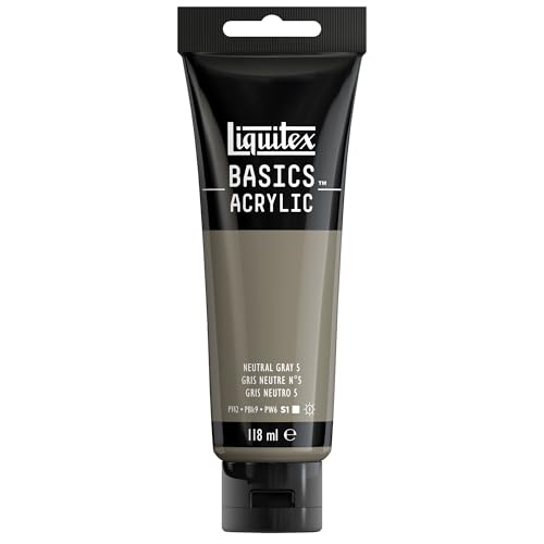 Liquitex 8870035 Basics Acrylfarbe Neutralgrau Nr. 5 – 118ml Tube, lichtecht, mittlere Viskosität, seidenglänzend, monopigmentiert, Archivqualität
