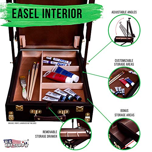 U.S. Art Supply Coronado Black Cherry Staffelei, groß, verstellbar, Holz, französischer Stil, Feld- und Studio-Skizzenbox-Staffelei mit Schublade, Künstlerholzpalette, Premium-Buchenholz, Malerei,