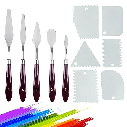 ZDQC 11 Stück Palette Messer Set,Abstreifermesser Malwerkzeug Set,Malmesser für Acrylfarben,Palettenmesser Malwerkzeug,Edelstahl Spachtel Set,Zahnspachtel,Spachtel Malen Acryl Malmesser Set