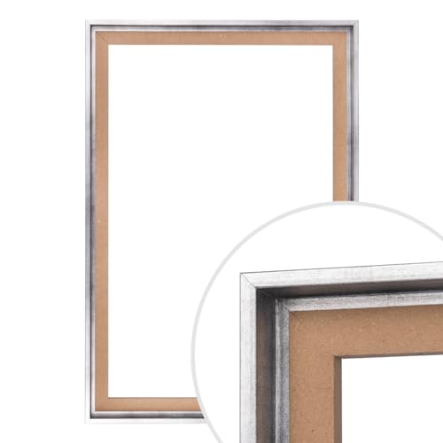 CLAMARO 'SFR35' Schattenfugenrahmen für 100x140 cm Keilrahmen | Silber | MDF-Holz Bilderrahmen für Keilrahmen Leinwände inkl. Aufhänger und Montagematerial