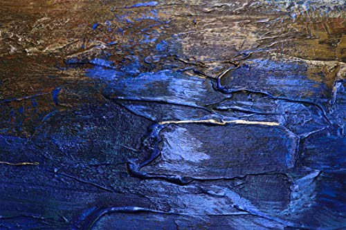 YS-Art Marine handgemalt auf Leinwand: Abstraktes Acryl Gemälde blau und Gold, minimalistisch und modern, echte Kunst für Wohnzimmer und Büro, großformatiges Wandbild maßgeschneidert 200x100 cm