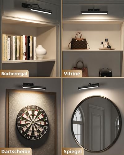 EZVALO kabellose LED Bilderleuchte mit Akku, 3 Farbtemperaturen, 2er-Set, Schwarz