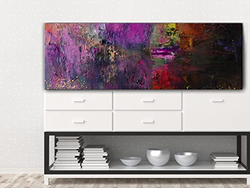 murando - Leinwand Bilder Abstrakt 150x50 cm Vlies Leinwandbild 1 tlg Kunstdruck modern Wandbilder XXL Wohnzimmer Wanddekoration Leinwandbilder Wand Bild Panoramabild bunte Farben Textur wie gemalt
