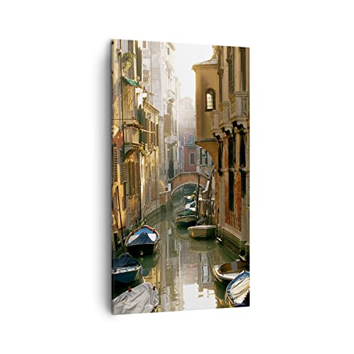 Bilder auf Leinwand Venedig Brücke Wasser Haus Leinwandbild mit Rahmen 45x80cm Wandbilder Dekoration Wohnzimmer Schlafzimmer Küche Deko Klein Wanddeko Bild Wand Kunstdruck Art Wall Canvas PA45x80-2532
