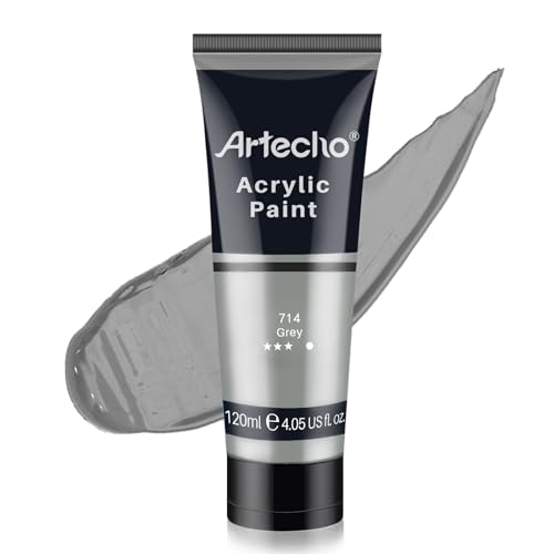 Artecho Acrylfarbe Grau 120 ml, Wasserfest und Lichtecht, Schnell Trocknend, Acrylfarbe für Leinwand, Holz, Stoff, Handwerk, Leder und Stein.