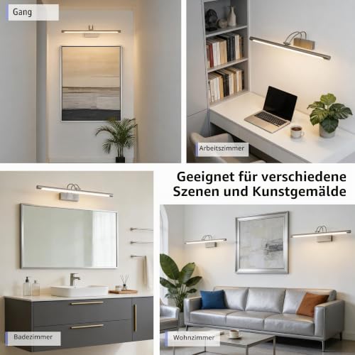 Actask Akku Bilderleuchte 60 cm LED mit Fernbedienung, dimmbar, Sand Nickel
