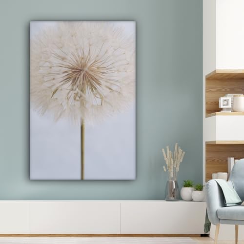 MuchoWow Leinwand Bilder, Einzigartige Wanddeko mit Rahmen, Blumen - Löwenzahn - Entwurf, Wandbilder Wohnzimmer, Deko Schlafzimmer 80x120 cm