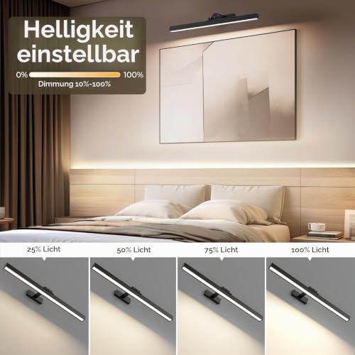 AIBOO kabellose LED Bilderleuchte 60 cm, aufladbar mit Fernbedienung, Schwarz