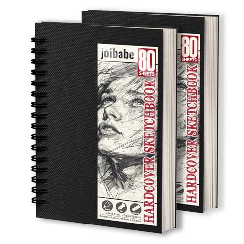 joibabe 2er-Set A5 Skizzenbücher mit Spiralbindung, 100 g/m², 160 Blatt