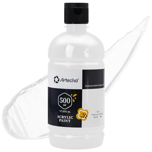 Artecho Acrylfarbe Titanweiß 500 ml, Wasserfest und Lichtecht, Schnell Trocknend, Acrylfarbe für Leinwand, Holz, Stoff, Handwerk, Leder und Stein.