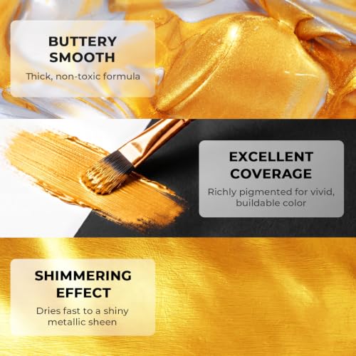Nicpro Acrylfarben Gold Metallic, 250 ml, für Holz, Metall, Stoff, Leinwand und mehr