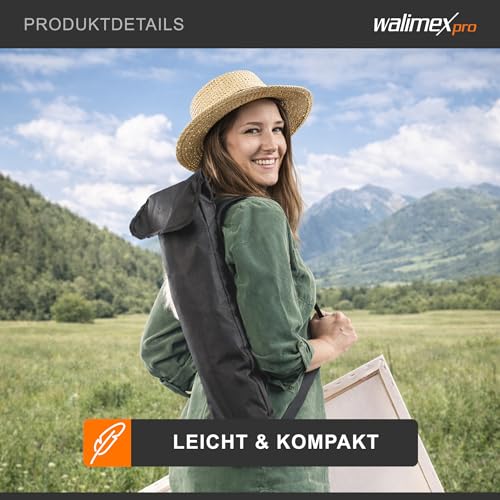 Walimex pro Staffelei L 50-165cm, Aluminium I ideal als Atelierstaffelei, Tischstaffelei & Feldstaffelei I für Leinwände bis HxT: 122x4cm, bis 6kg I Ablage & Halterung für Farben & Pinsel, mit Tasche