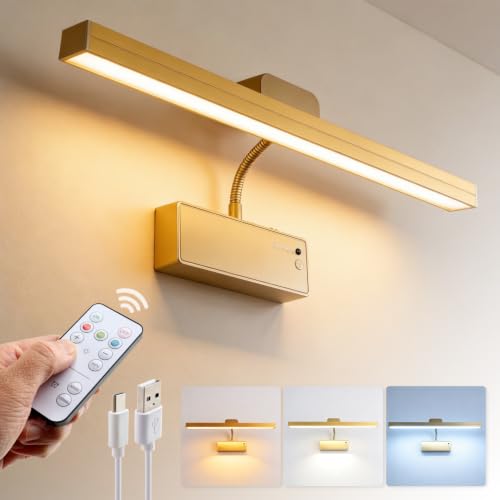 da LIGHT Akku Bilderleuchte kabellos, dimmbar, mit Fernbedienung, gold