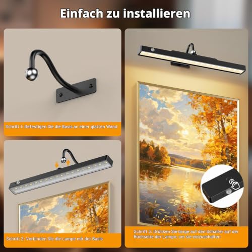 ceshu 40 cm Bilderleuchte kabellos mit Bewegungssensor, 6000-mAh-Akku, dimmbar