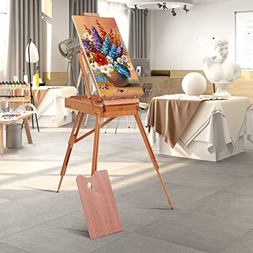 COSTWAY große Holzstaffelei 183 cm, klappbar mit Ablage, Schublade und Schultergurt