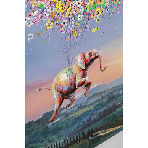 Kare Design Leinwandbild Flying Elephant At Night Blau, Bild mit Rahmen, Leinwandbild, Wanddekoration, Massivholz Rahmen, handgemalte Details, Modern, Wohnzimmer, Schlafzimmer, 160x120x3,5cm