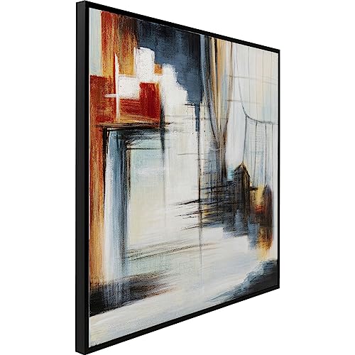 Kare Design Bild mit Rahmen Visione Front, Mehrfarbig, Leinwand, Wanddekoration, Massivholz Rahmen, handgemalte Details, Baumwollleinwand, Abstrakt, Modern, Wohnzimmer, Flur, Wandbild, 100x100x4cm