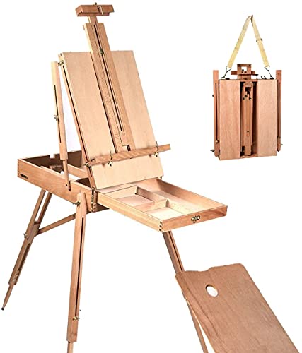 COSTWAY große Holzstaffelei 183 cm, klappbar mit Ablage, Schublade und Schultergurt
