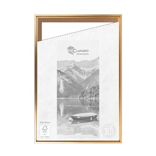 CLAMARO 'SFR35' Schattenfugenrahmen für 60x80 cm Keilrahmen | Gold | MDF-Holz Bilderrahmen für Keilrahmen Leinwände inkl. Aufhänger und Montagematerial