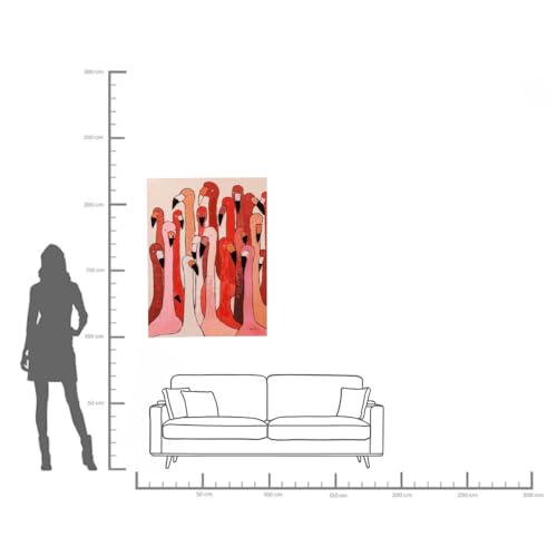 Kare Design Bild Touched Flamingo Meeting, Rosa/Rot, Leinwandbild, Massivholz Rahmen, Acrylfarbe, handgemalte Details, Wohnzimmer, Schlafzimmer, Flur, 120x90 cm (L/B)