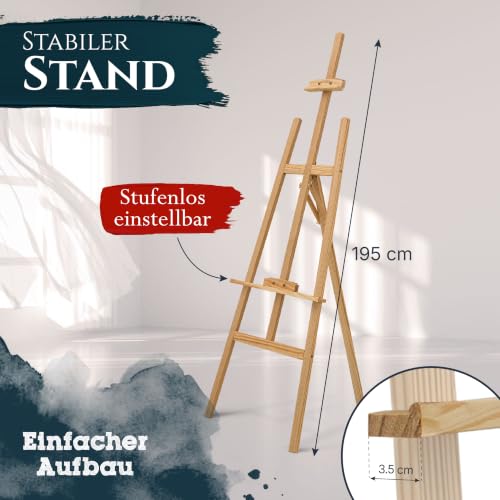 Artina Holz-Staffelei Groß, höhenverstellbar, aus FSC-Kiefernholz, 195 cm