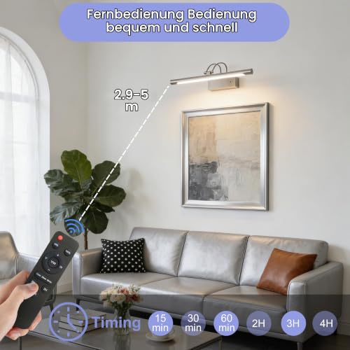 Actask Bilderleuchte Akku mit Fernbedienung, 40 cm LED Bildbeleuchtung, Sand Nickel