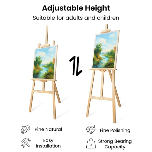 Verstellbare Holzstaffelei für Malerei und Kunst mit einer Höhe von 150 cm für Leinwände und Keilrahmen