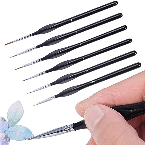 6 Stück Feine Detail Pinsel Set, Pinselset Acrylfarben, Dünne Pinsel Miniatur Künstlerpinsel Paint Brush für Nagelkunst, Acryl, Aquarell,Ölgemälde,Modellbau und Strichmalerei