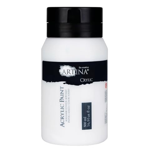 Artina Acrylfarben 500 ml Tube Titanweiss Crylic - Schnelltrocknende Profi Künstler Acryl Farbe - Malfarbe Wasserfest & Hohe Pigmentierung - Lebendige Farben für Leinwand, Steine, Holz etc