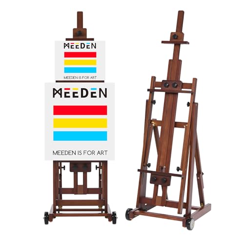MEEDEN Studio-Staffelei mit H-Rahmen – verstellbare Studio-Staffelei aus Buchenholz, Staffelei für Malböden, beweglich und neigbar, flach erhältlich, hält Leinwandkunst bis zu 77", Mbf