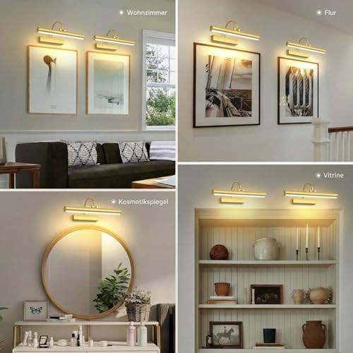 Gresonic kabellose Bilderleuchte Akku, 42 cm, 3 Lichtfarben, dimmbar, Gold