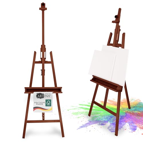 Große Holzstaffelei Barcelona von Artina für Keilrahmen bis 120 cm 225 cm verstellbar und klappbar aus FSC-zertifiziertem Holz in Nussbaumoptik