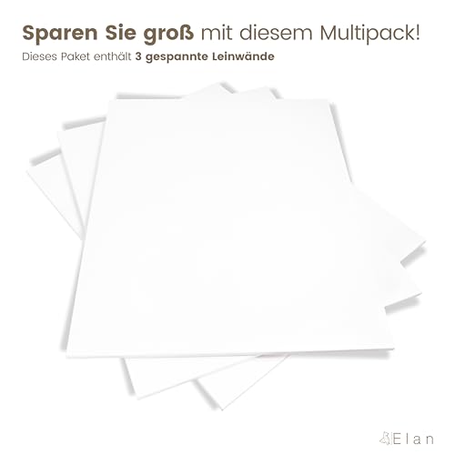 Elan Keilrahmen Leinwand 90x120 3er Set, 100% Baumwolle Leinwand zum Bemalen Groß, Leinwände für Acrylfarben 280GSM, Leinwände Groß, Keilrahmen 90x120