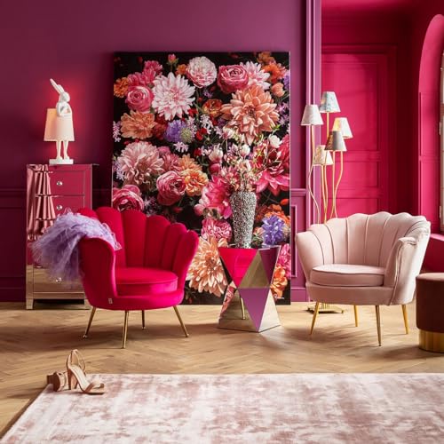 Kare Design Bild Touched Flower Bouquet, Pink, Baumwollleinwand, Massivholz Rahmen, handgemalte Details mit Acrylfarbe, Flowerprint, Abstrakt, Modern, Wohnzimmer, Schlafzimmer, Flur, 200x140x3,5cm