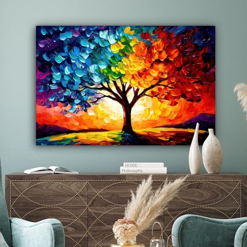 MuchoWow© Bilder Groß 120x80 cm XXL Wohnzimmer Deko Modern Wandbild Kunstdruck auf Leinwand Bild Schlafzimmer über Bett Room Decor Geschenke Baum - Kunst - Natur - Sonnenuntergang